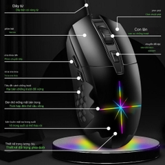 Chuột gaming silent chính hãng Deiog A6 DPI 16000 led rgb 6 nút điều chỉnh quang học