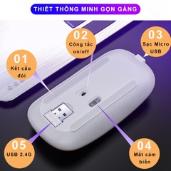 Chuột bluetooth + 2.4GHZ chính hãng DEIOG Q7 phiên bản 5.0 DPI 1600 led RGB tích hợp sạc pin dùng lâu chống ồn
