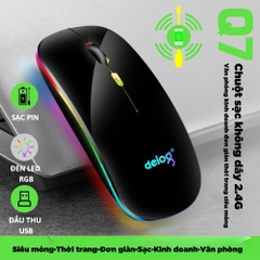 Chuột bluetooth + 2.4GHZ chính hãng DEIOG Q7 phiên bản 5.0 DPI 1600 led RGB tích hợp sạc pin dùng lâu chống ồn