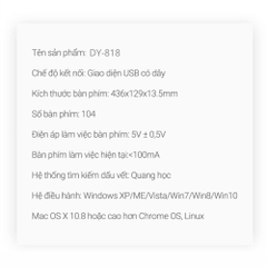 Combo Bàn Phím Chuột Văn Phòng Chính Hãng DEIOG DY 818 Có Dây Chống Nước Thiết Kế Khay Đựng Bút Đa Năng