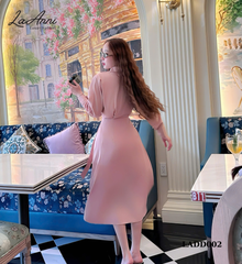 Đầm sơ mi lụa ý dáng dài thắt belt LADD002 duyên dáng