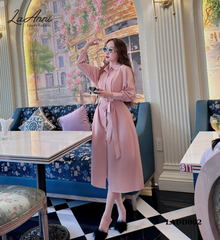 Đầm sơ mi lụa ý dáng dài thắt belt LADD002 duyên dáng