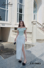 Chân váy lụa HK xẻ đính nơ LAVD002 tôn dáng, cuốn hút