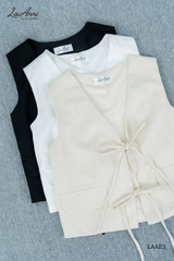 Áo gile linen thắt nơ trước (kèm áo ống) LAAE2
