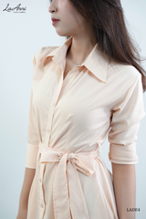 Đầm sơ mi lụa ý 2 tầng kèm belt LADE4