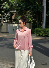 Sơ mi lụa nơ túi form vừa LAAE3