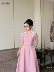 Đầm midi cổ V 2 nơ đá LADE3
