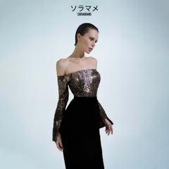 OFF - SHOULDER BROCADE EVENING DRESS
