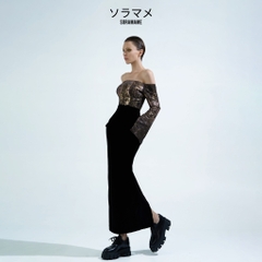 OFF - SHOULDER BROCADE EVENING DRESS