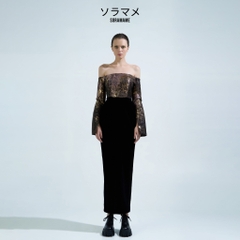 OFF - SHOULDER BROCADE EVENING DRESS