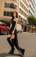 RUFFLED LONG TRAIN DRESS