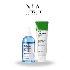 Combo Serum cấp ẩm, căng bóng da Serum Real Hyaluronic Blue Ampoule + Kem dưỡng phục hồi cica wellage