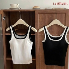 Áo Ba Lỗ Hai Dây Có Mút Ngực, Chất Cotton Mịn, Dáng Ôm Body, Bo Viền Trẻ Trung – LRAB259