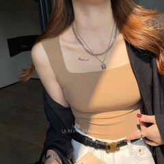 Bra cotton gân tăm dây bản to dáng croptop