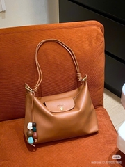 Túi Longchamp Hobo Da Bê Nâu Cognac