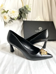 Giày Cao Gót Nữ Versace La Medusa Slingback Pumps In Leather Màu Đen