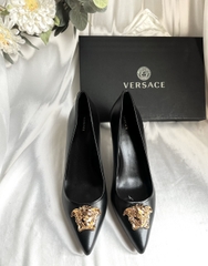 Giày Cao Gót Nữ Versace La Medusa Slingback Pumps In Leather Màu Đen