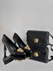Giày Cao Gót Nữ Versace La Medusa Slingback Pumps In Leather Màu Đen