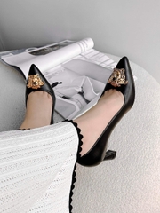 Giày Cao Gót Nữ Versace La Medusa Slingback Pumps In Leather Màu Đen