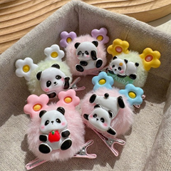 Kẹp Tóc Gấu Trúc Panda Ngộ Nghĩnh, Đính Lông Mềm Mại