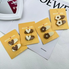 bộ kẹp trái tim hoa nhỏ màu caphe
