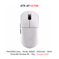 VGN ATK A9 - Chuột Không Dây Nhẹ 53g, Cảm Biến PAW3950 Ultra, Polling Rate 8000Hz - Hiệu Suất Đỉnh Cao Cho Game Thủ