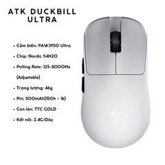 Chuột Gaming Không Dây ATK Duckbill Ultra PAW3950 Ultra, Nordic 54H20, 8000Hz