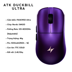 Chuột Gaming Không Dây ATK Duckbill Ultra PAW3950 Ultra, Nordic 54H20, 8000Hz