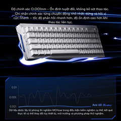 BÀN PHÍM GAMING HE MCHOSE ACE 68 TURBO, Polling Rate 16K, Độ Chính Xác 0.001mm, Scan Rate 256K, Độ Trễ 0.06ms, RGB 16.8 triệu màu, Hỗ Trợ Music Rhythm 2.0