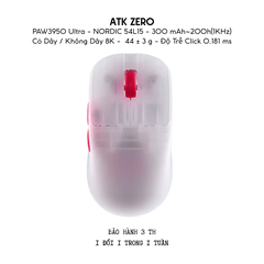 Chuột Gaming Không Dây ATK ZERO Series, Nordic 54H20, PAW 3950 Ultra, Delay 0.163ms, 800mAh, 39g±3g, Dongle GEM 8K