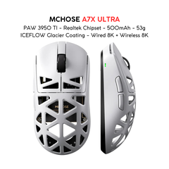 Chuột Gaming Không Dây MCHOSE A7X ULTRA PAW 3950 TI - Realtek Chipset - 500mAh - 53g ICEFLOW Glacier Coating - Wired 8K + Wireless 8K