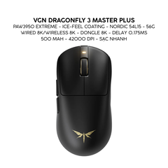 Chuột Gaming Không Dây VGN Dragonfly 3 Series, PAW3395 Extreme, Nordic 54L15, Delay 0.175ms, 56g, Lớp Phủ Ice-Feel Coating, Pin 500mAh