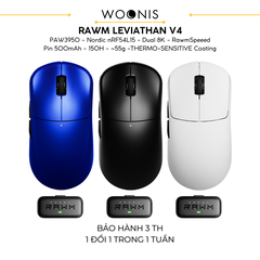 Chuột Gaming Không Dây RAWM Leviathan V4, Cảm Biến PAW3950, Nordic nRF54L15, Dual 8K, RawmSpeeed, Pin 500mAh, 150H, ~55g, Lớp Phủ THERMO-SENSITIVE