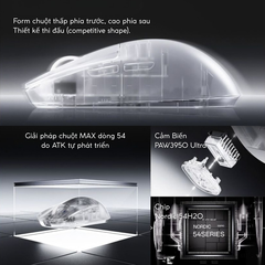 Chuột Gaming Không Dây ATK ZERO Series, Nordic 54H20, PAW 3950 Ultra, Delay 0.163ms, 800mAh, 39g±3g, Dongle GEM 8K