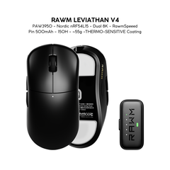 Chuột Gaming Không Dây RAWM Leviathan V4, Cảm Biến PAW3950, Nordic nRF54L15, Dual 8K, RawmSpeeed, Pin 500mAh, 150H, ~55g, Lớp Phủ THERMO-SENSITIVE