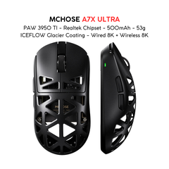 Chuột Gaming Không Dây MCHOSE A7X ULTRA PAW 3950 TI - Realtek Chipset - 500mAh - 53g ICEFLOW Glacier Coating - Wired 8K + Wireless 8K