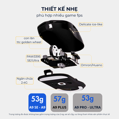 VGN ATK A9 - Chuột Không Dây Nhẹ 53g, Cảm Biến PAW3950 Ultra, Polling Rate 8000Hz - Hiệu Suất Đỉnh Cao Cho Game Thủ