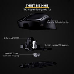 Chuột Gaming ATK U2 – Chuột Không Dây Nhẹ 44g, Cảm Biến PAW3950 Ultra, Polling Rate 8000Hz - Hiệu Suất Đỉnh Cao Cho Game Thủ