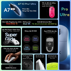 Chuột Gaming Không Dây Mchose A7 V2 Pro+/Ultra+ Đế Sạc Từ Tính, PAW 3950TI, Realtek Chipset, 42000 DPI, Dongle 8K, Siêu nhẹ 59g, Pin 500mAh