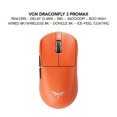 Chuột Gaming Không Dây VGN Dragonfly 3 Series, PAW3395 Extreme, Nordic 54L15, Delay 0.175ms, 56g, Lớp Phủ Ice-Feel Coating, Pin 500mAh