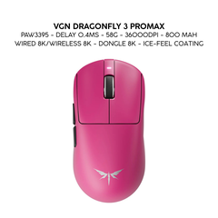 Chuột Gaming Không Dây VGN Dragonfly 3 Series, PAW3395 Extreme, Nordic 54L15, Delay 0.175ms, 56g, Lớp Phủ Ice-Feel Coating, Pin 500mAh