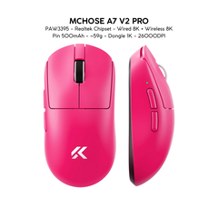 Chuột Gaming Không Dây Mchose A7 V2 Pro+/Ultra+ Đế Sạc Từ Tính, PAW 3950TI, Realtek Chipset, 42000 DPI, Dongle 8K, Siêu nhẹ 59g, Pin 500mAh