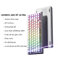 Bàn Phím Gaming HE Leobog A80RT, Pin 8000mAh, RT 0.01mm, Polling Rate 8K, Scan Rate 32K, RGB 16triệu màu