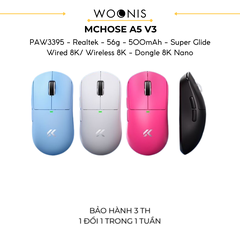 Chuột Gaming Không Dây MCHOSE A5 V3, PAW3395, MCU Realtek, Lớp Phủ Super Glide, Dual 8K