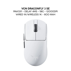 Chuột Gaming Không Dây VGN Dragonfly 3 Series, PAW3395 Extreme, Nordic 54L15, Delay 0.175ms, 56g, Lớp Phủ Ice-Feel Coating, Pin 500mAh