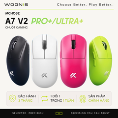 Chuột Gaming Không Dây Mchose A7 V2 Pro+/Ultra+ Đế Sạc Từ Tính, PAW 3950TI, Realtek Chipset, 42000 DPI, Dongle 8K, Siêu nhẹ 59g, Pin 500mAh