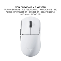 Chuột Gaming Không Dây VGN Dragonfly 3 Series, PAW3395 Extreme, Nordic 54L15, Delay 0.175ms, 56g, Lớp Phủ Ice-Feel Coating, Pin 500mAh