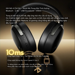 Tai Nghe Gaming Không Dây ATK Neptune N9, Driver Phủ TITAN 53mm, Tần Số 10Hz – 40kHz, Âm thanh không gian 3D, Độ Trễ Thấp 10ms, Khử Ồn Đàm Thoại, Pin 1500mAh(130h), Trọng Lượng 270g