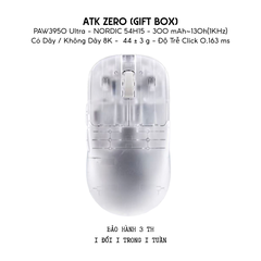 Chuột Gaming Không Dây ATK ZERO Series, Nordic 54H20, PAW 3950 Ultra, Delay 0.163ms, 800mAh, 39g±3g, Dongle GEM 8K