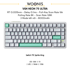 VGN Neon 75 | Bàn Phím Phím Từ Tính Chuyên Game Pin 8000mAh, 8K Hz, Độ Trễ 0.1ms, Scan Rate 256K, Accuracy 0.005mm, RGB 16.8 Triệu Màu